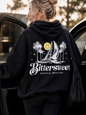 Bittersweet Tropical Medicine Graphic Hoodie Black Sailboat XL